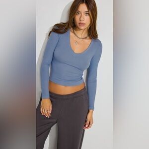 Garage Blue Tara V-Neck Long Sleeve Top XS